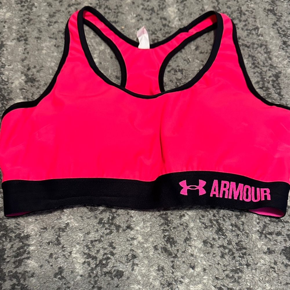 Under Armour Neon Pink and Black Sports Bra